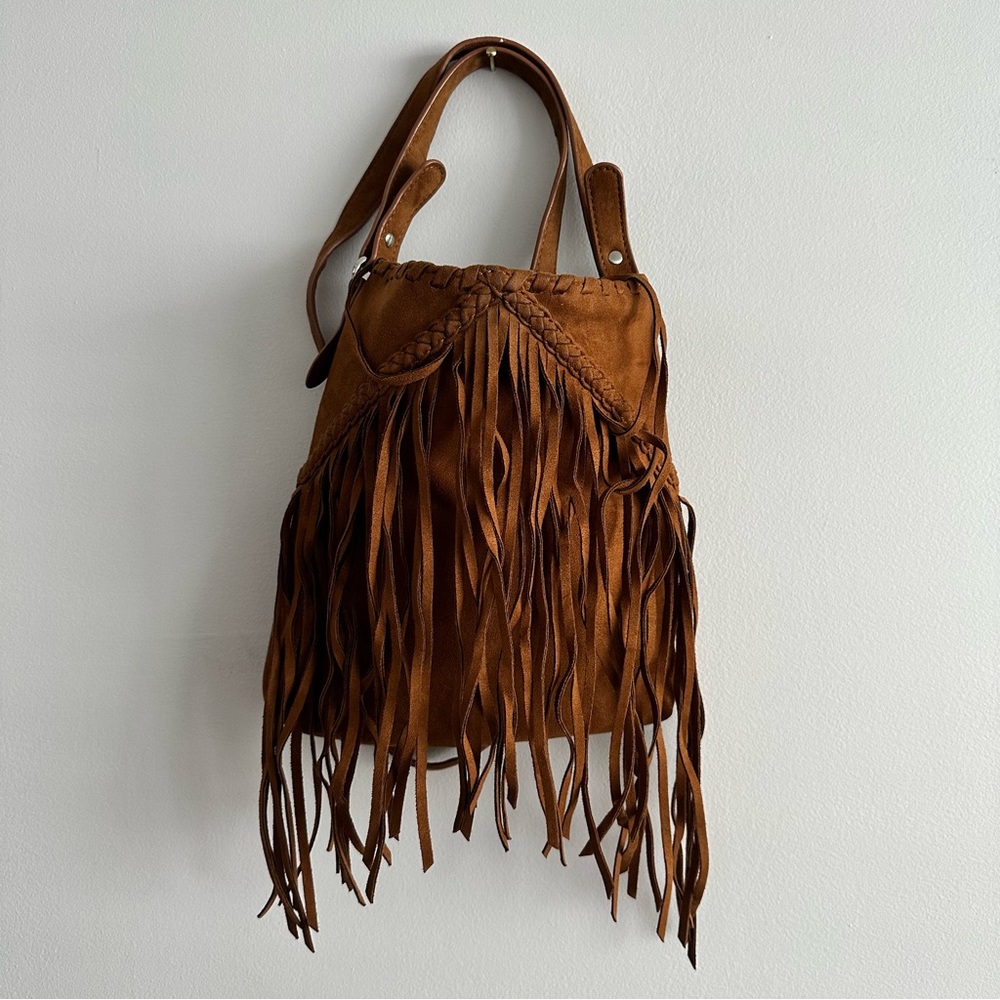 Express faux suede fringe cross body bag - Picture 2 of 5